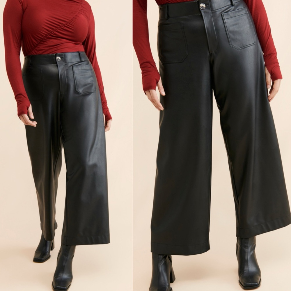 The Colette Wide Leg Full Length Vegan Leather Pants